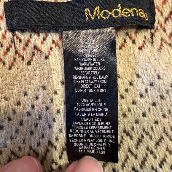 Modena Women’s One Size Blue and Rust Serape Stripe Blanket Shawl - Picture 3 of 3